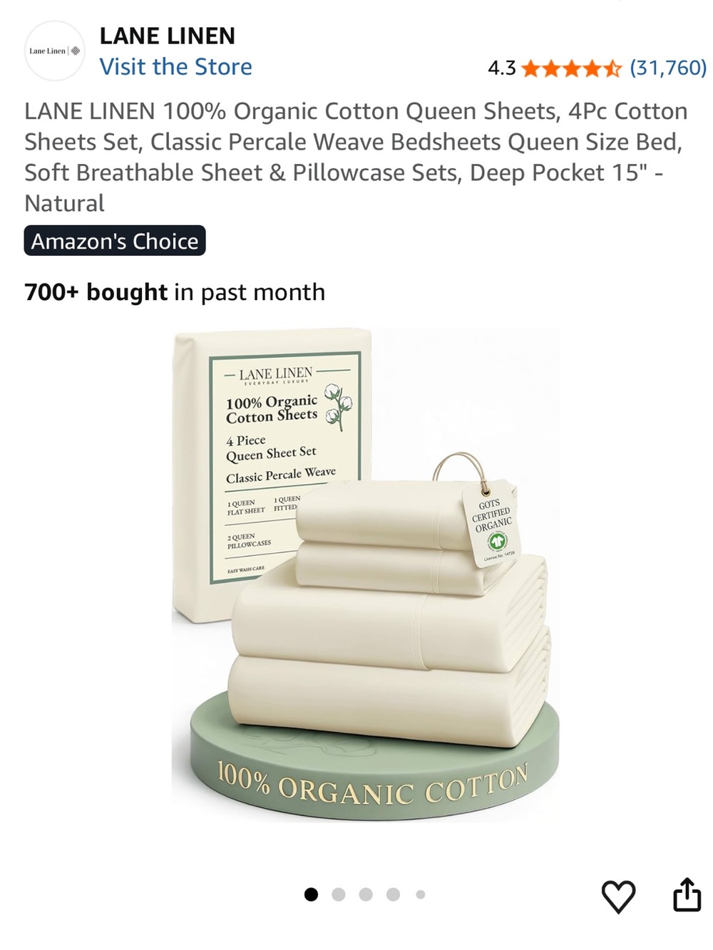 Lane Linen Organic Cotton Queen Sheet Set in Natural